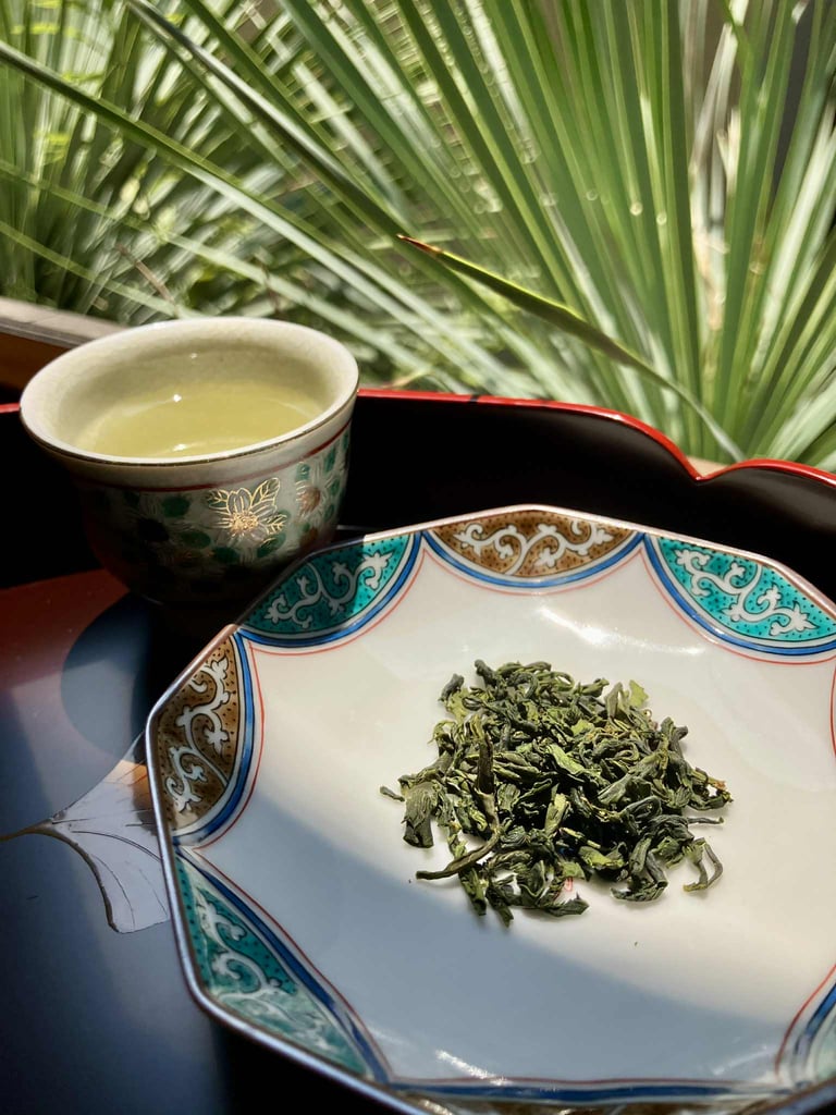 Feuilles de thés verts kamairicha de Miyazaki