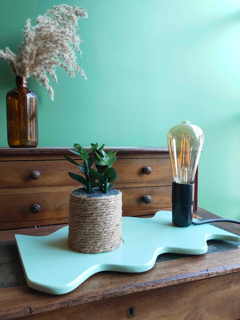 luminaire artisanal en acier upcyclé collection Memphiis bis bleu pastel