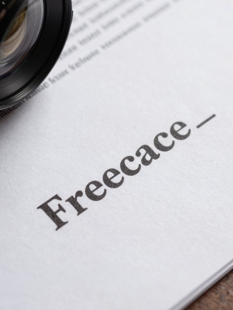 Extreme overhead close-up of a freelance contract with a bold diagonal watermark layer stamped across the signature block, studio strobe lighting casting sharp clean shadows on white paper, forensic clinical framing