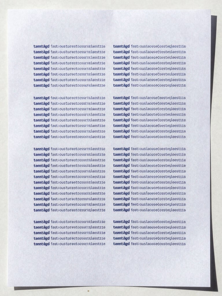 Tight overhead studio shot of a bank statement document laid flat on a cold white surface, a bold repeating watermark text rendered across the entire page surface in deep navy, bright daylight creating sharp precise shadows at document edges, no human hands visible, clinical and forensic framing with the document filling the entire frame