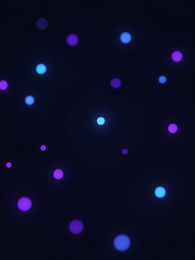 Abstract digital interface with soft glowing blue and purple nodes, dark moody technology photography, clean minimalist composition, depth of field