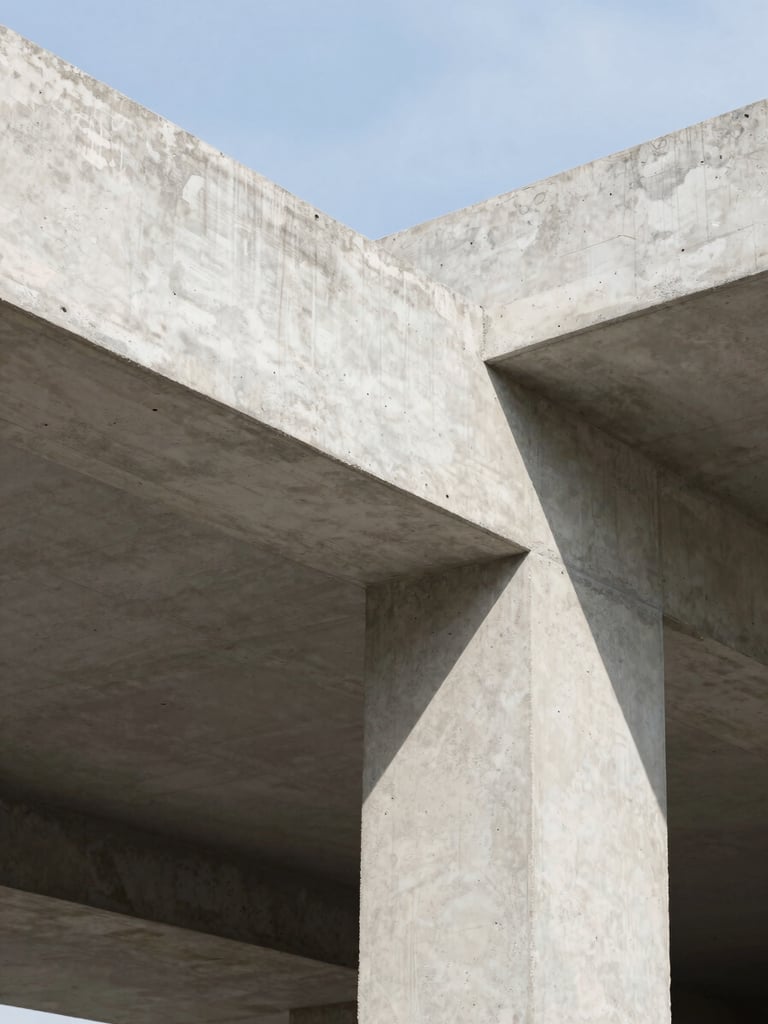 Architectural detail of clean concrete structure under natural daylight, sharp focus, 35mm lens