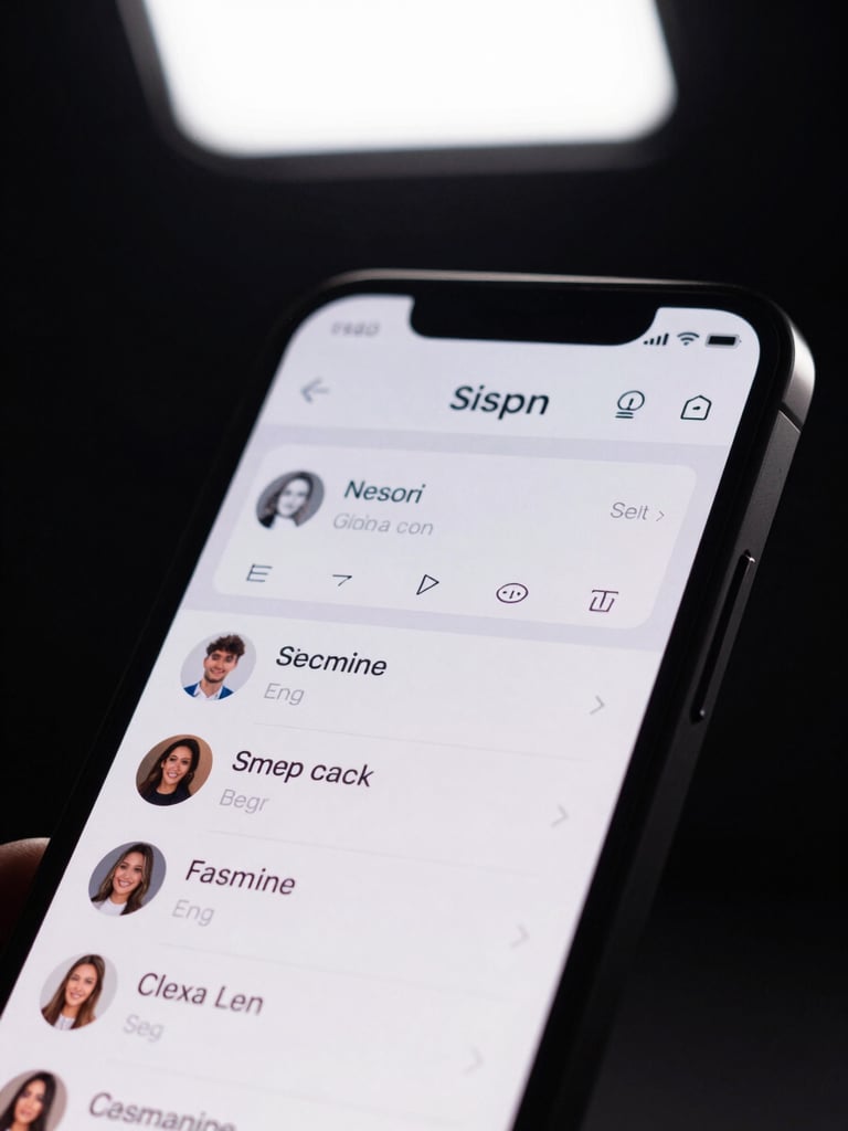 Close-up of a mobile app interface displayed on a dark screen, crisp UI components and typography visible, clean studio light from above, product-centered framing with no device mockup — just the raw interface