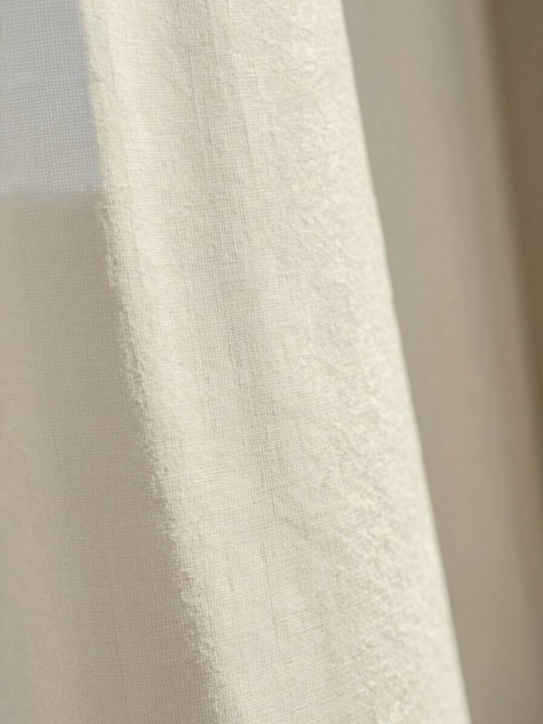 Portrait-oriented macro photograph of natural linen paper with delicate blind debossing, soft morning window light, gentle shadows, warm editorial style.