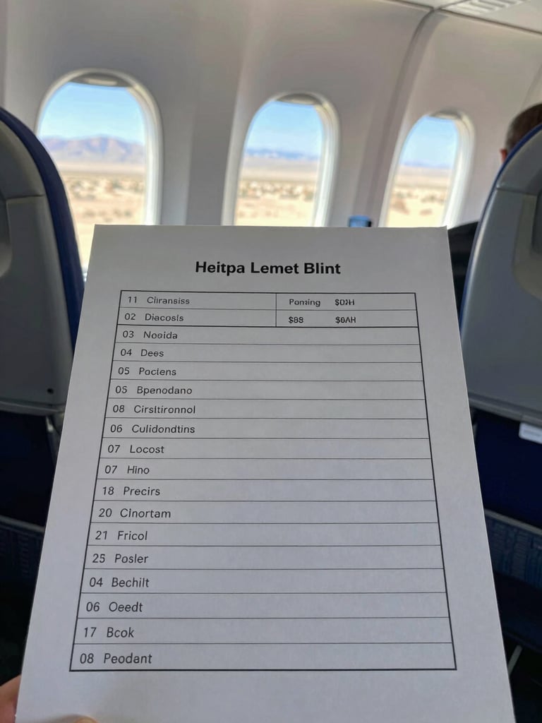 A close-up of a printed checklist on an airplane kneeboard inside a cockpit, bright desert daylight shining through the canopy.