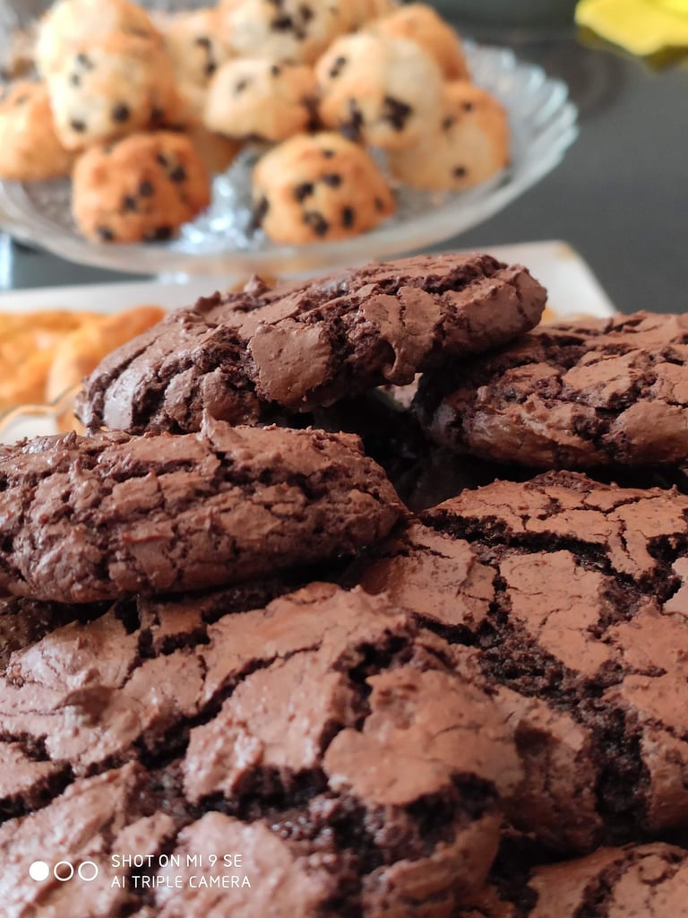 çikolatalı cookies ve hindistan cevizli kurabiyelerle dolu 2 tabak