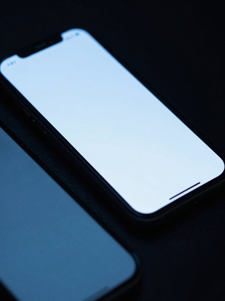 Macro shot of a physical mobile device screen showing real user interactions, cool-toned studio lighting, subtle blue ambient light, high contrast