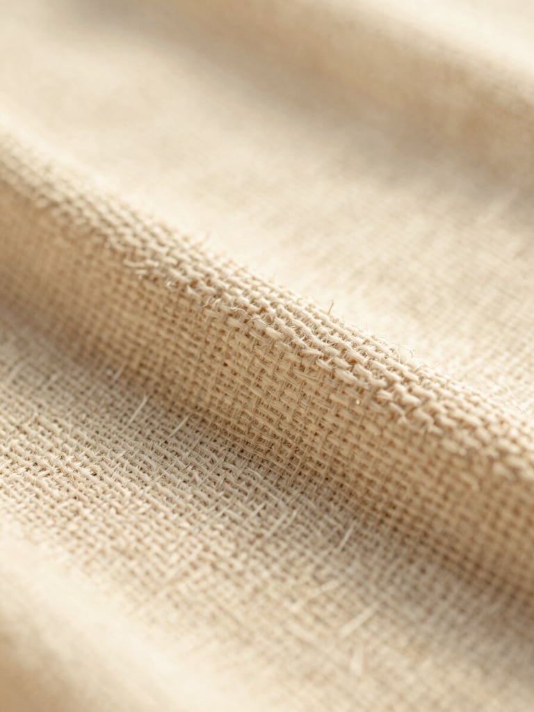 Macro photograph of heavy-grade cotton weave, showing the raw grain and natural slubs of the fabric, warm golden-hour side lighting, shallow depth of field.