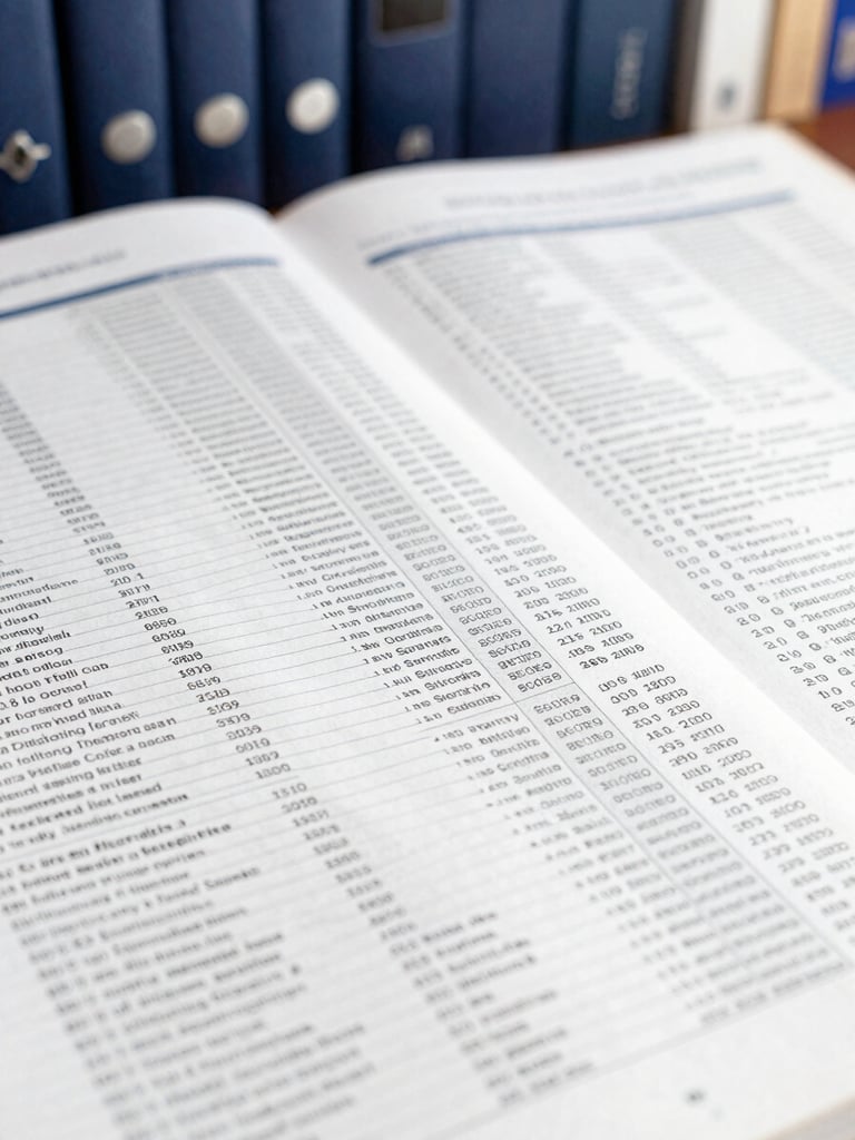 Close-up of printed academic journal pages, sharp focus on structured tables and scientific data, elegant library background, 35mm lens.