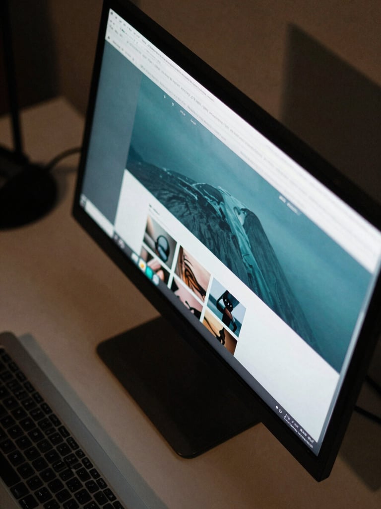 Tight overhead crop of a designer's monitor displaying a high-fidelity web interface in progress, teal UI components visible on screen, keyboard edge in lower frame, directional studio light raking across the desk surface from the left