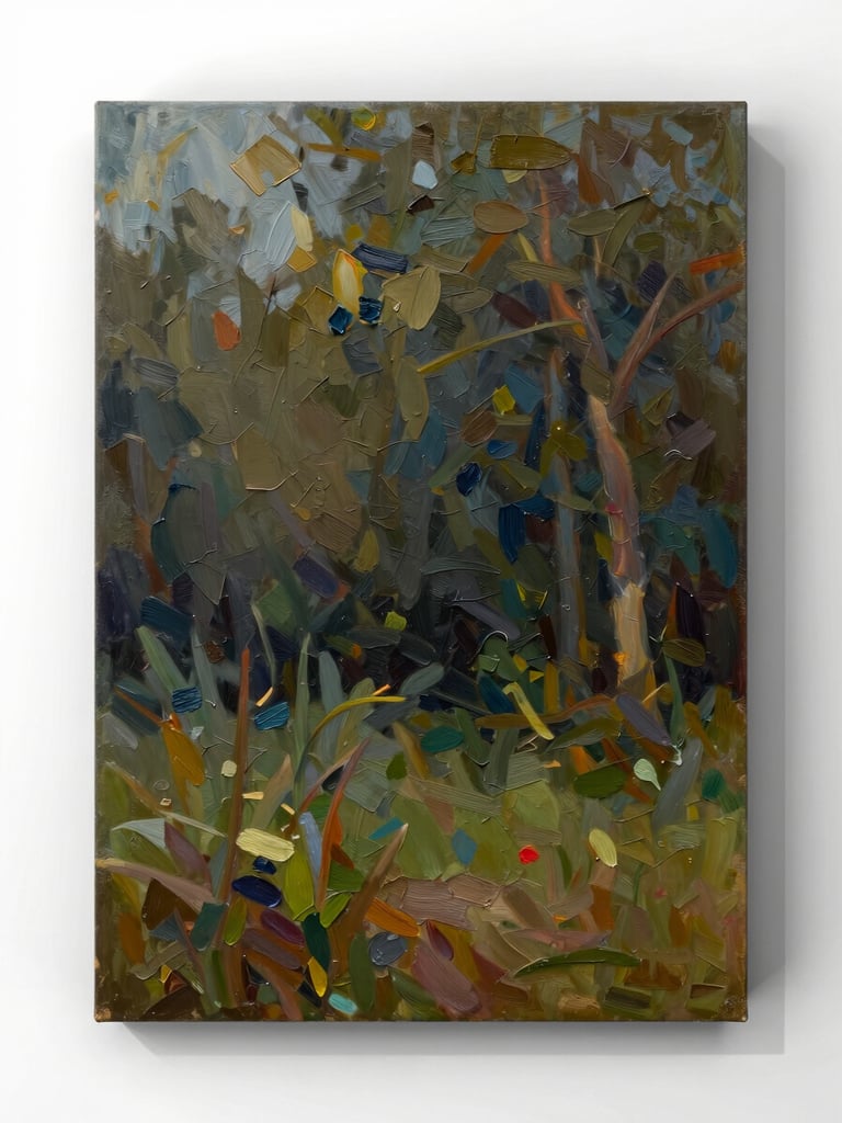 Finished large-format oil painting photographed straight-on against pure white studio surface, daylight-balanced lighting, rich impasto texture visible across the canvas, full artwork frame with no environmental context