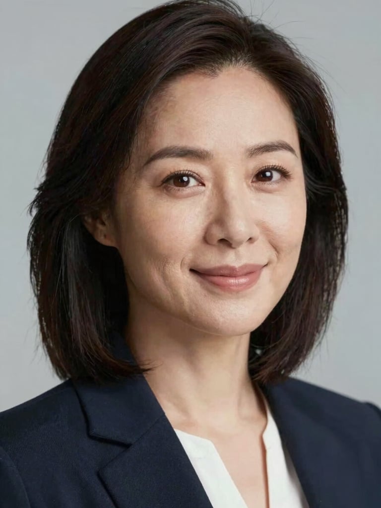 Professional headshot of a woman with a friendly expression, natural cool-toned daylight, clean studio background, professional attire.