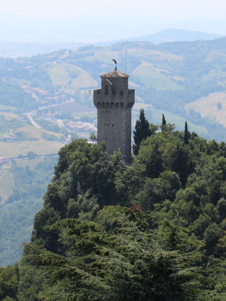 The Torre di Montale (the 3rd tower), viewed from the 2nd tower, in San Marino (surrounded by, but not in, Italy)