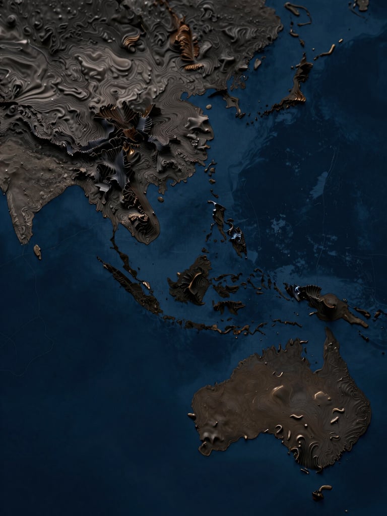 Abstract topographic map with subtle bronze contour lines on a deep petrol blue background, low-key cinematic lighting