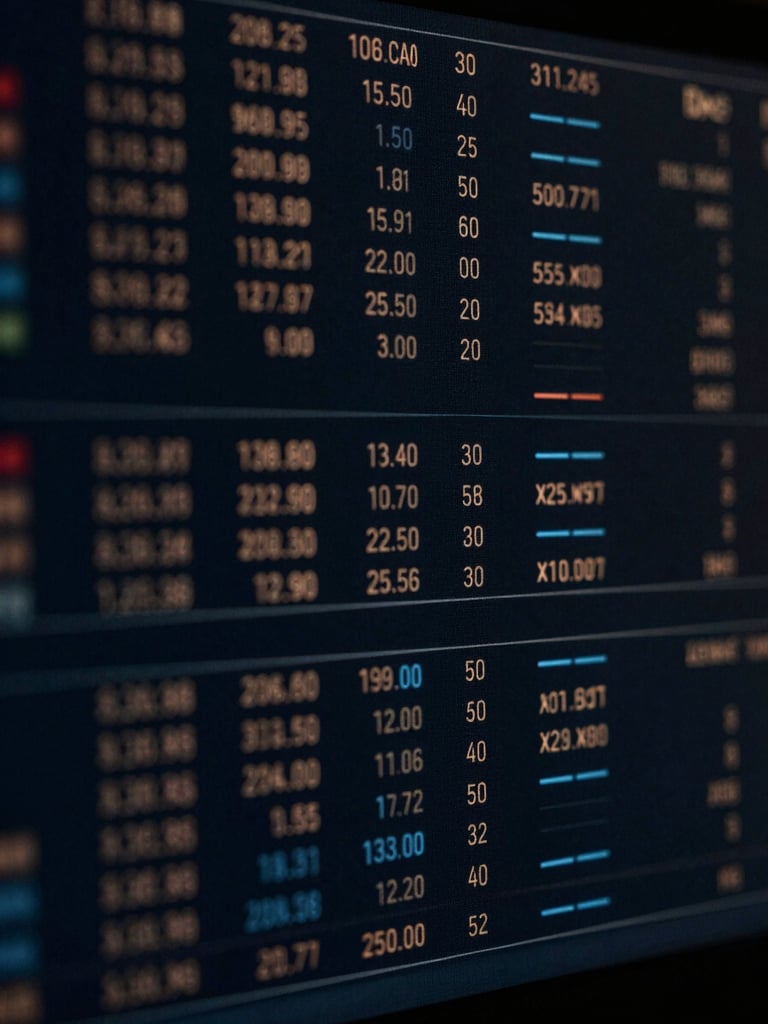 Close-up of complex data visualization on a dark screen, reflecting subtle bronze and petrol blue light, low-key lighting.