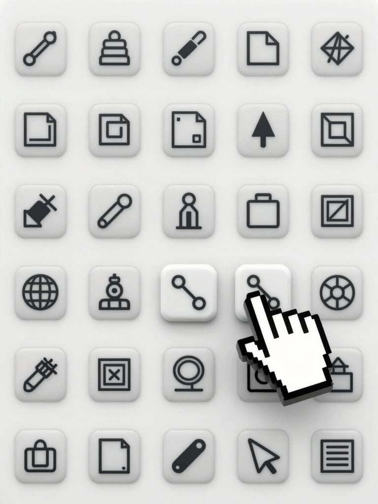 Straight-on tight crop of a CAD software toolbar with crisp geometric icons, clean white panel, cursor resting on a precision tool button, even studio lighting, no perspective distortion
