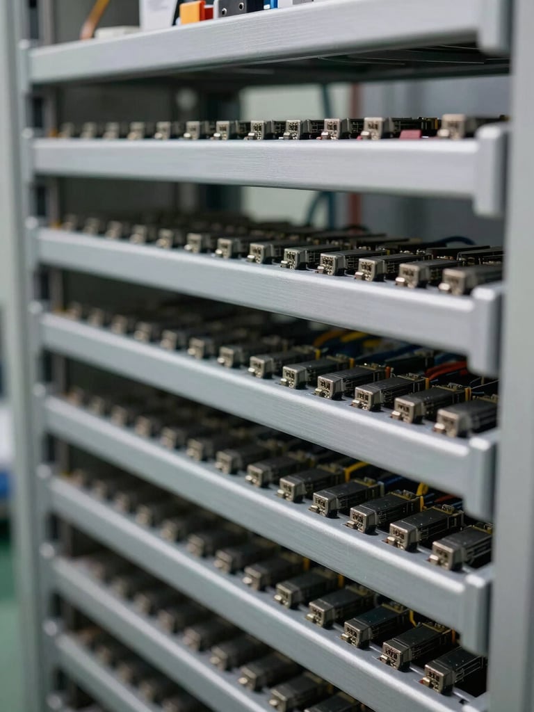 Tight macro shot of clean workmanship, neatly organized cable trays and labeled DB boards in a completed plant room, sharp industrial lighting.
