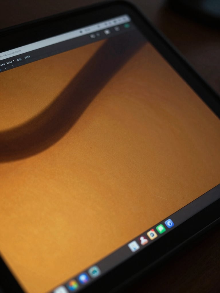 Macro crop of a high-end digital design screen displaying vibrant amber graphics, sharp studio lighting, deep shadows, technical grounding.