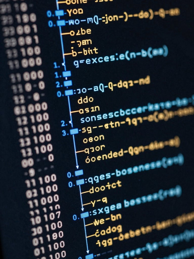 Macro photograph of a dark terminal screen displaying JSON API payloads, electric blue and gold data paths connecting nodes, high technical detail.