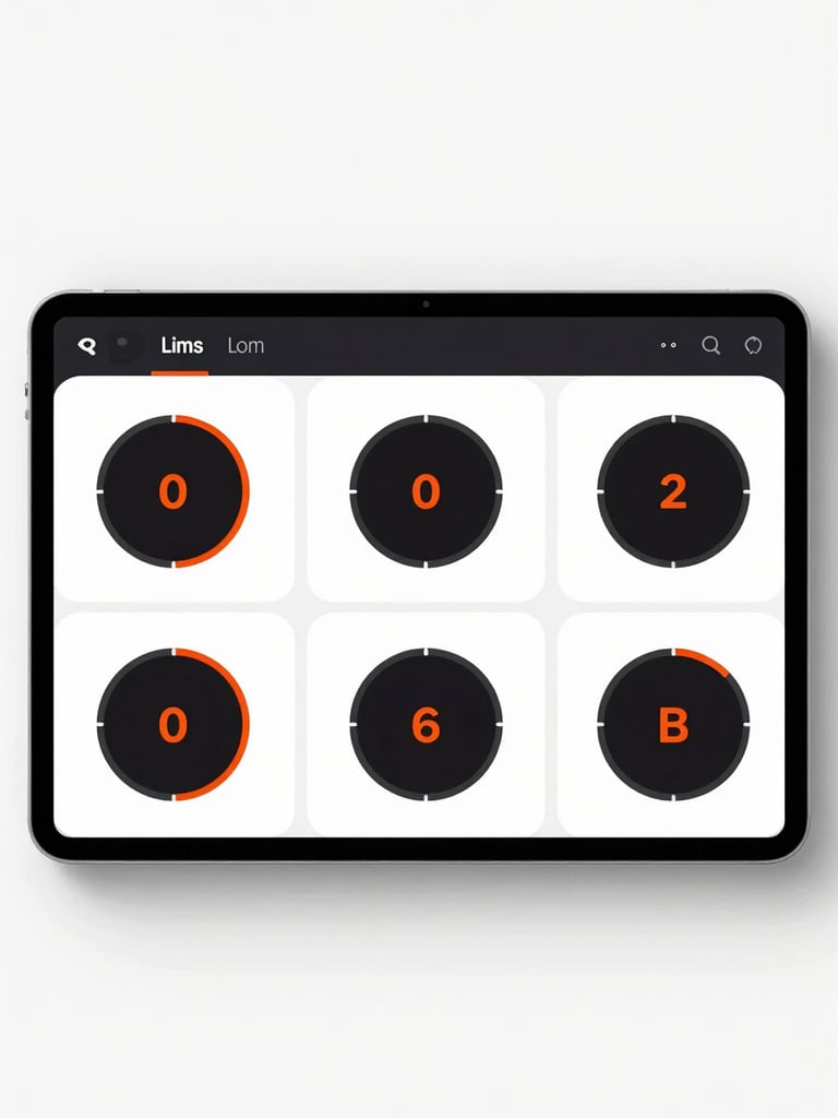 High-fidelity straight-on mockup of a clean UI dashboard showing operational telemetry, stark monochrome with electric orange-red accents, crisp high-contrast studio lighting, strict orthographic framing.