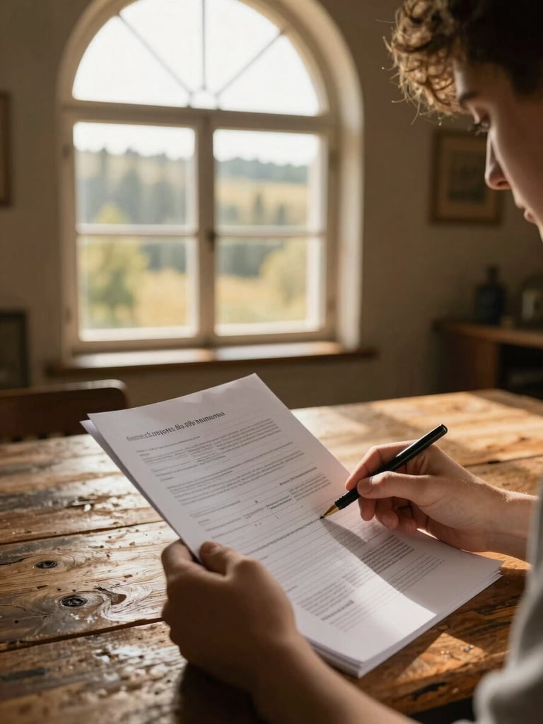 A close-up of a student analyzing research papers on a rustic wooden desk, warm golden sunlight streaming through an arched window, 35mm editorial photography