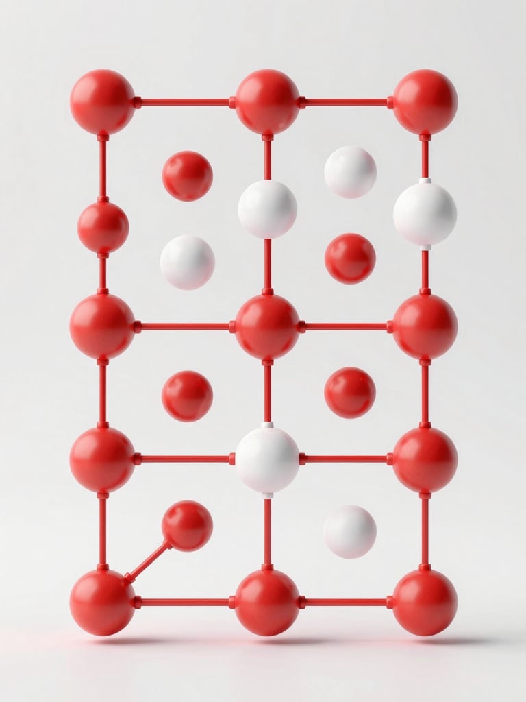 Abstract technical schematic of an AI validation pipeline, precise geometric nodes, crimson and soft white tones, high-key studio lighting, 3d render