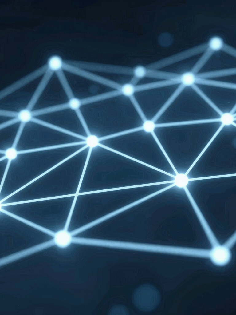 Abstract blue digital network connection with glowing nodes and lines symbolizing technology and data.