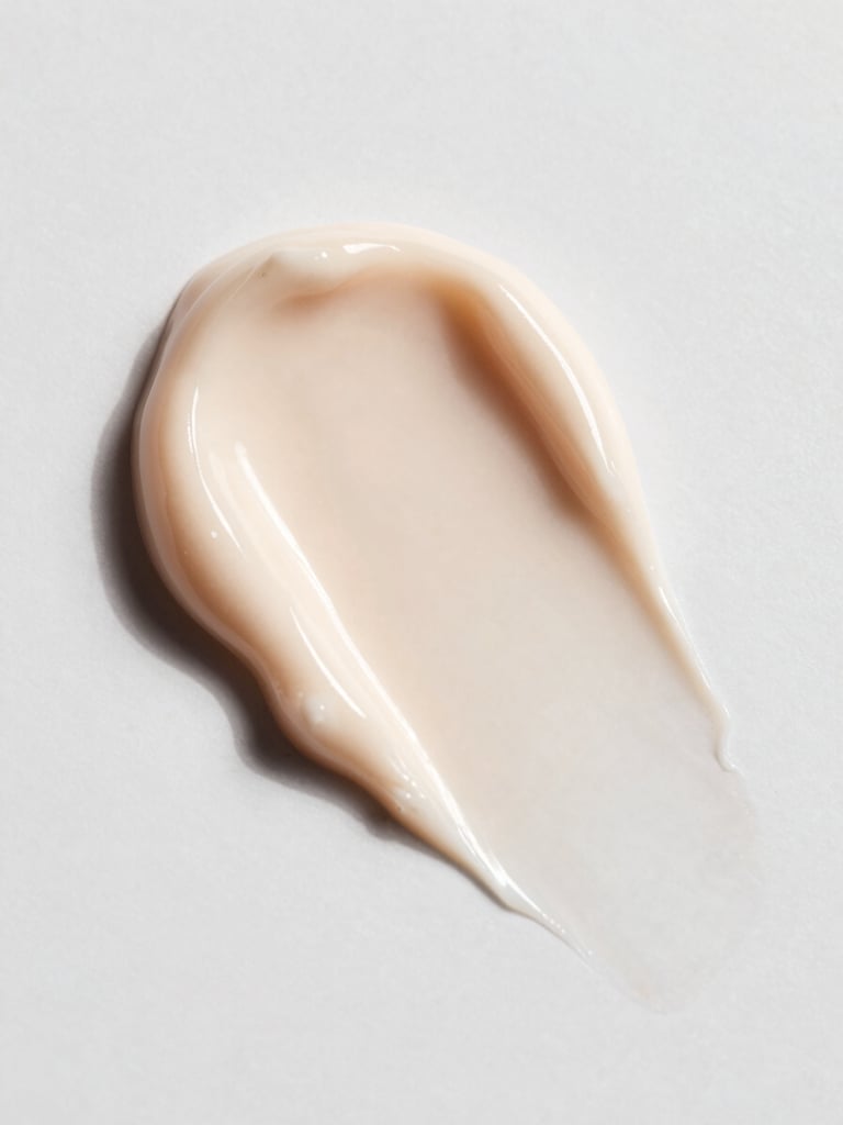 Close-up of a luxurious cosmetic cream texture swatch, high detail, clean clinical photography, soft daylight