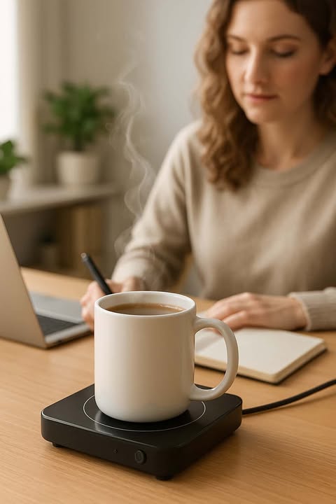 36W coffee mug warmer with temperature display for keeping drinks warm on a desk
