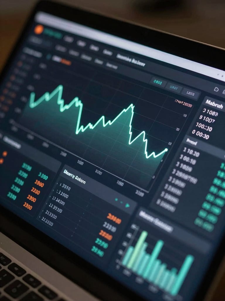 Tight macro shot of a dark-mode real-time marketing analytics dashboard, glowing electric-mint line charts, technical metrics, clean grid lines, cool-toned edge lighting.