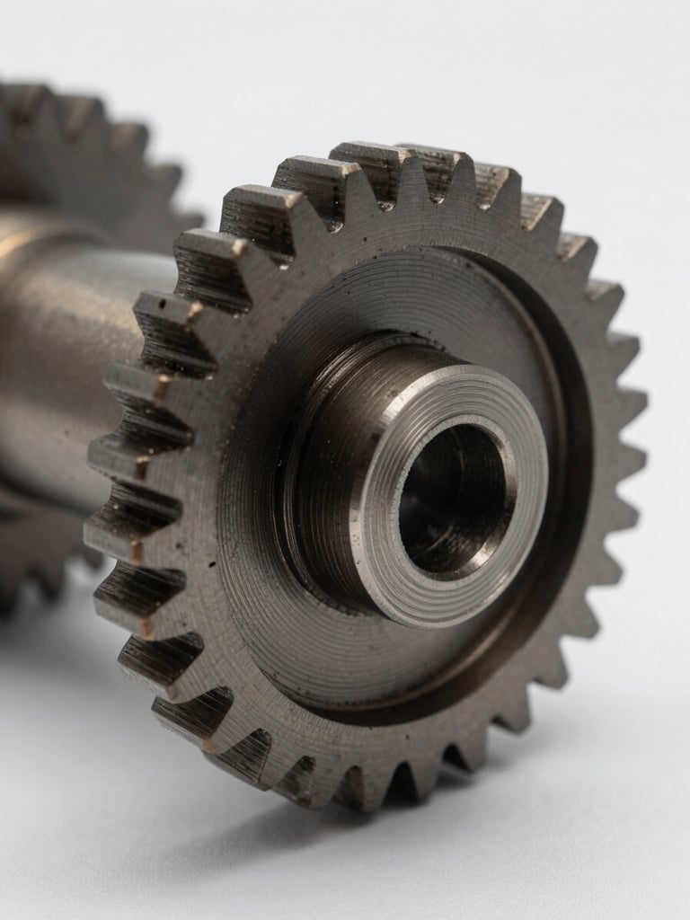 Macro photography of a high-precision 3D printed mechanical gear, showing detailed layer resolution and structural infill pattern, sharp studio lighting on a clean technical background.