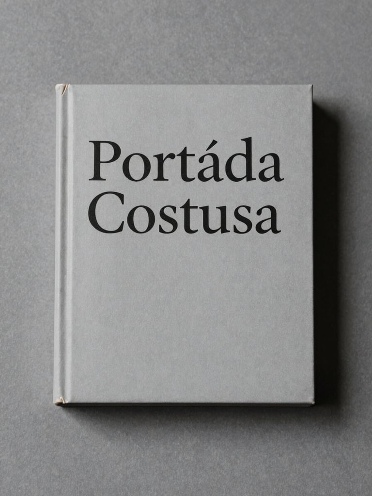 Portada de libro minimalista con fondo gris ceniza y tipografía clásica, de alta costura editorial.