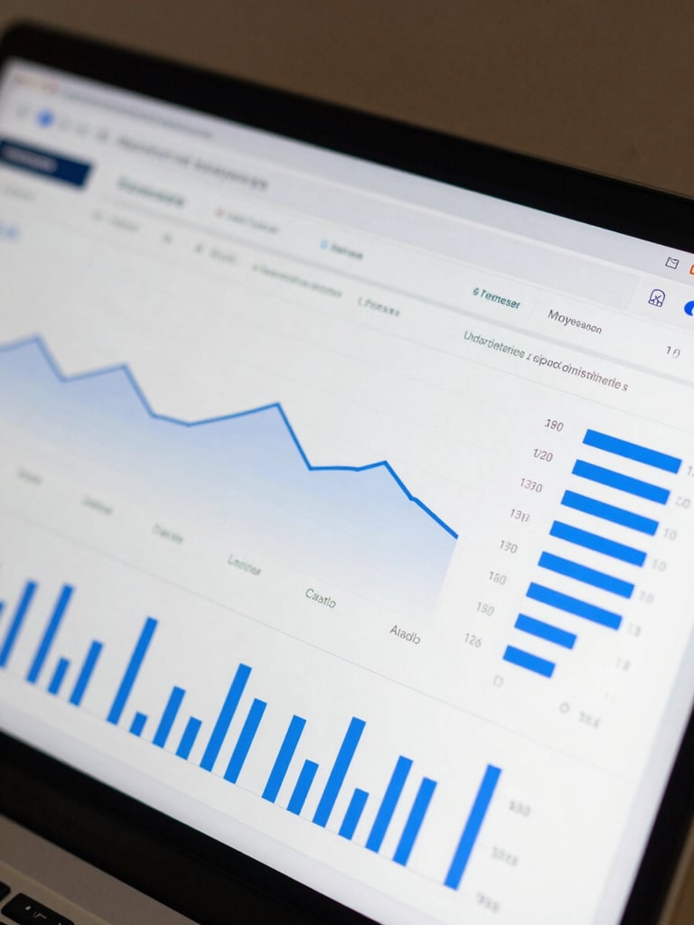 Ultra-close-up screenshot of a modern marketing analytics dashboard, clean white interface, sharp black data lines, electric blue conversion rate indicators, clinical lighting.