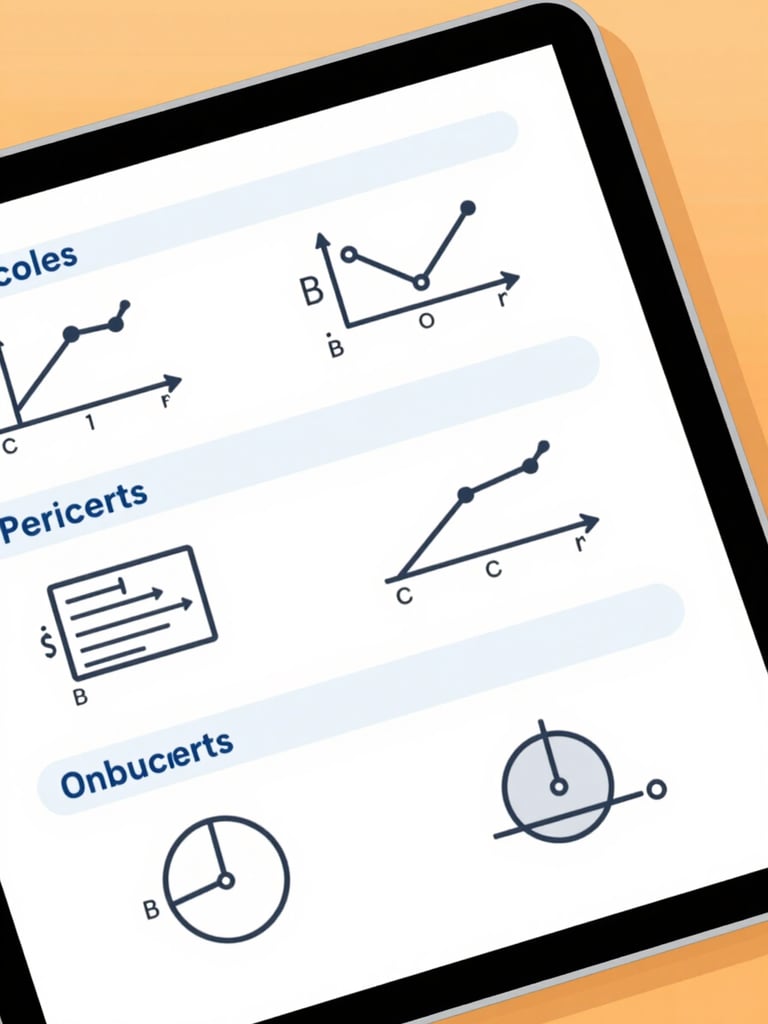 Close-up of a tablet displaying a perfectly formatted physics worksheet with clean vector diagrams and equations, warm lighting, high trust