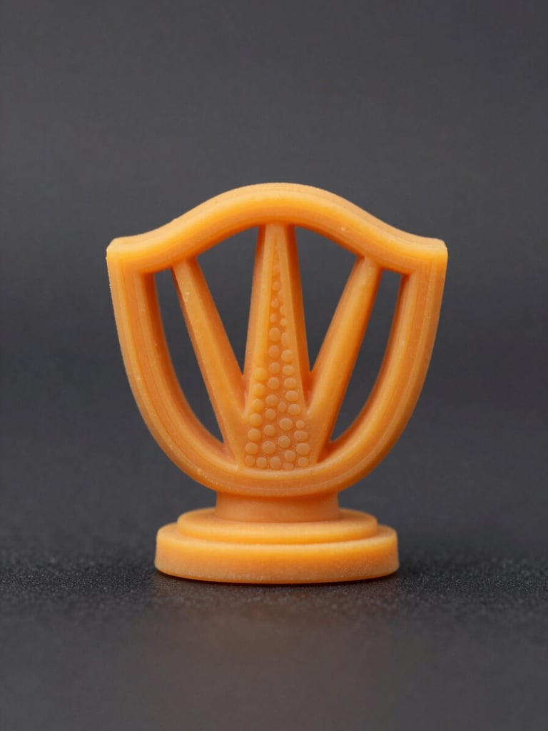 Macro shot of a high-definition 3D silicone crest on a soccer jersey, textured details, sharp studio lighting, dark gray background