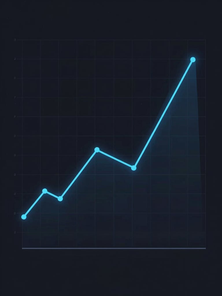 Minimalist vector illustration of a mathematical chart, neon blue trend lines on a dark grid, clean UI dashboard aesthetic