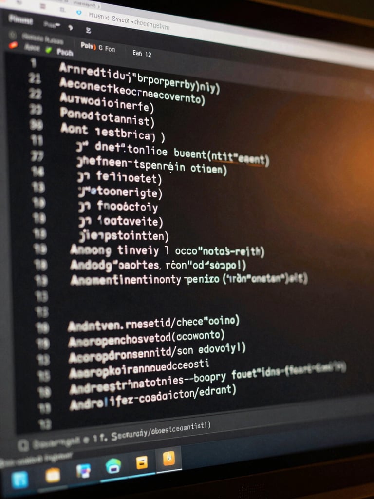 Extreme close-up of a high-fidelity Android system terminal output showing clean log lines and zero background warnings on a dark screen under directional amber LED light.