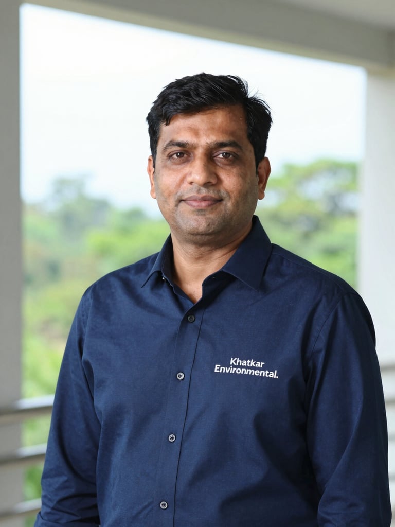 Professional portrait of Naresh Khatkar, CEO of Khatkar Environmental, wearing a clean corporate navy shirt, bright natural BC daylight background, confident and professional