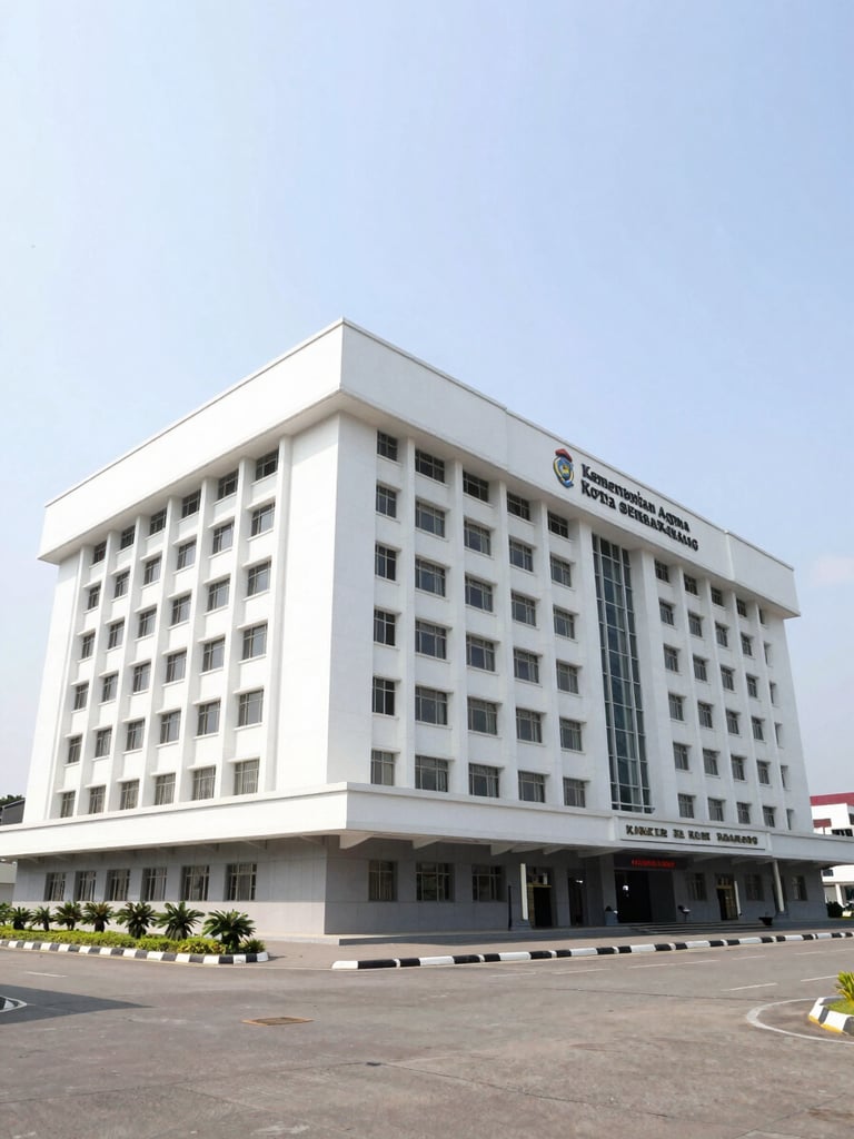 Kantor Kementerian Agama Kota Semarang building exterior in bright natural daylight, clean modern civic architecture, wide angle