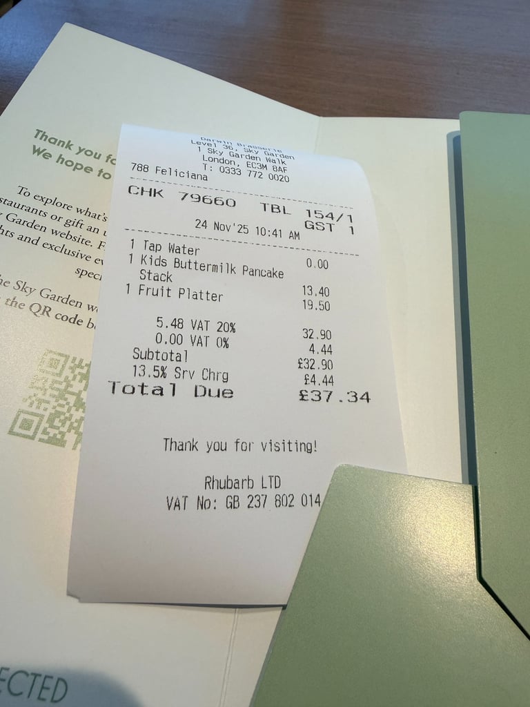 Darwin Brasserie check at Sky Garden, London