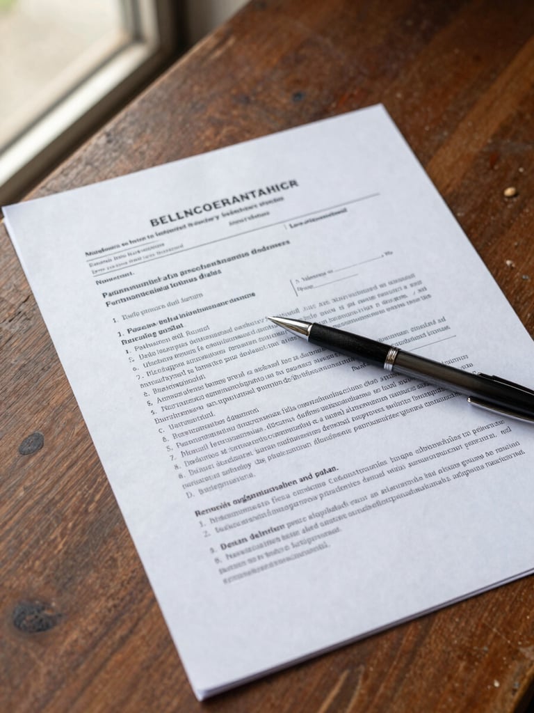 Close-up overhead flat-lay of annotated Malaysian legal briefs on a worn wooden table, handwritten margin notes visible, natural window light from the left, regulatory document headers partially visible, a pen resting across the page