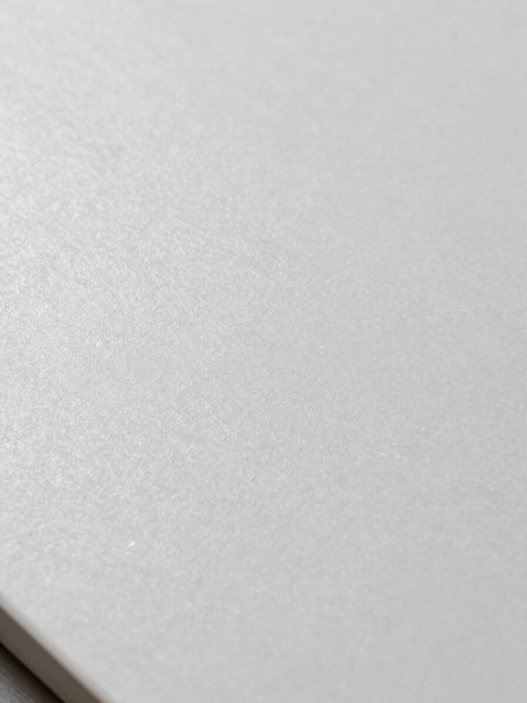 Extreme close-up of large-format porcelain tile surface under north-facing studio light, revealing fine crystalline texture and matte finish, cool white tones, sharp material detail, no human elements