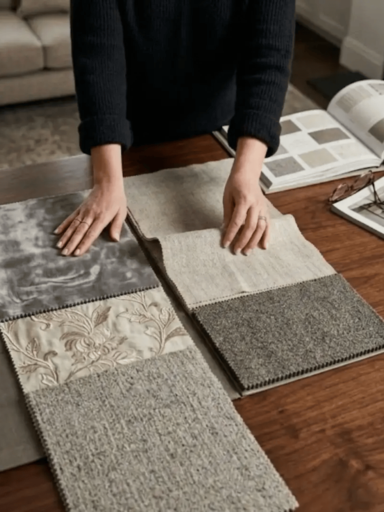 Selezione di tessuti, materiali e campioni per un progetto di interior design personalizzato