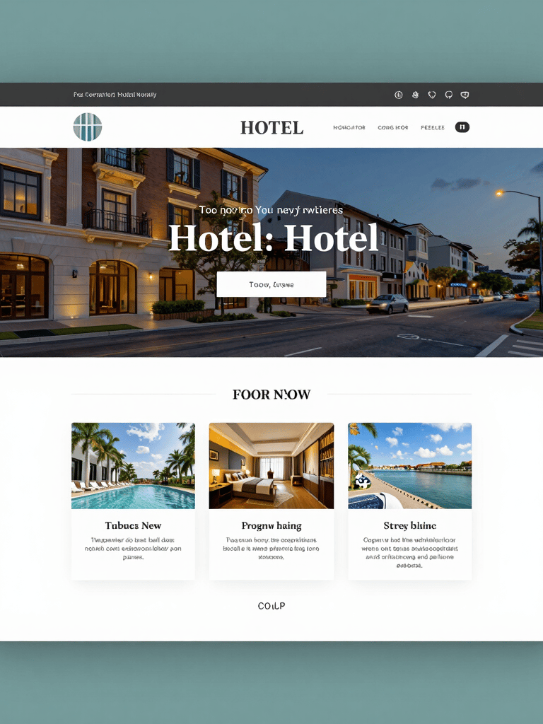 Modern hotel website design template showcasing luxury resort villas and swimming pool amenities.