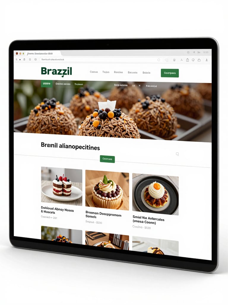 Full-page view of a Brazilian small business website inside a browser window, crisp and modern with a clear call-to-action button visible, bright studio lighting, straight-on documentary framing showing the complete layout