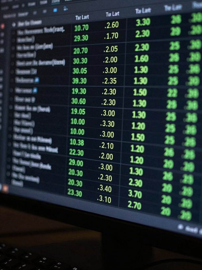 Extreme close-up of a dark monitor screen showing scrolling member forum posts with position sizes and ticker symbols highlighted in neon cyan, keyboard edge visible at bottom frame, cool screen glow, documentary framing, no faces