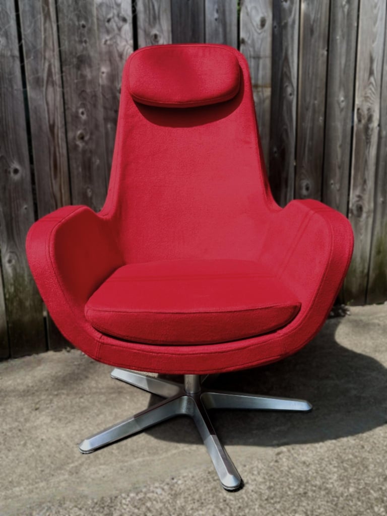 newly reupholstered vintage Ikea 'Karlstadt' chair in red melton wool