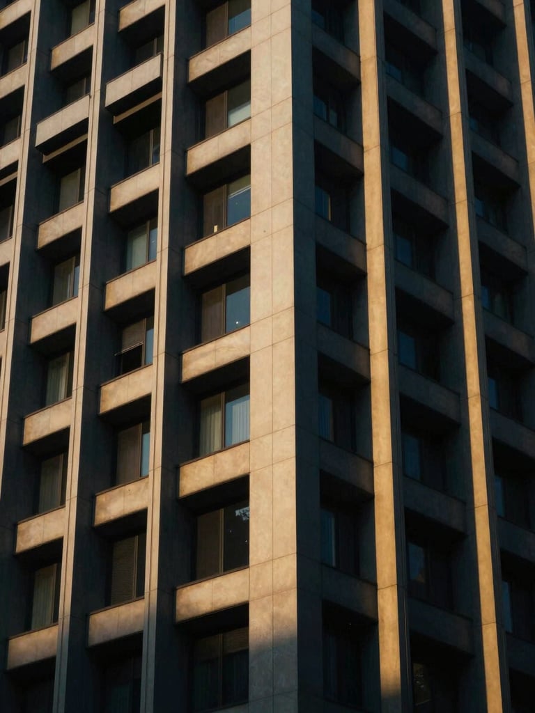Abstract close-up of a modern building facade, geometric lines, deep shadows, premium editorial photography, deep navy and gold tones, 35mm