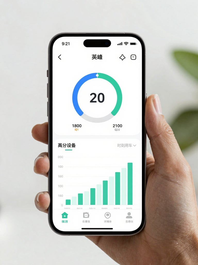 A high-fidelity mockup of a clean Android application interface displaying performance metrics and charts. Bright natural daylight, 35mm lens.