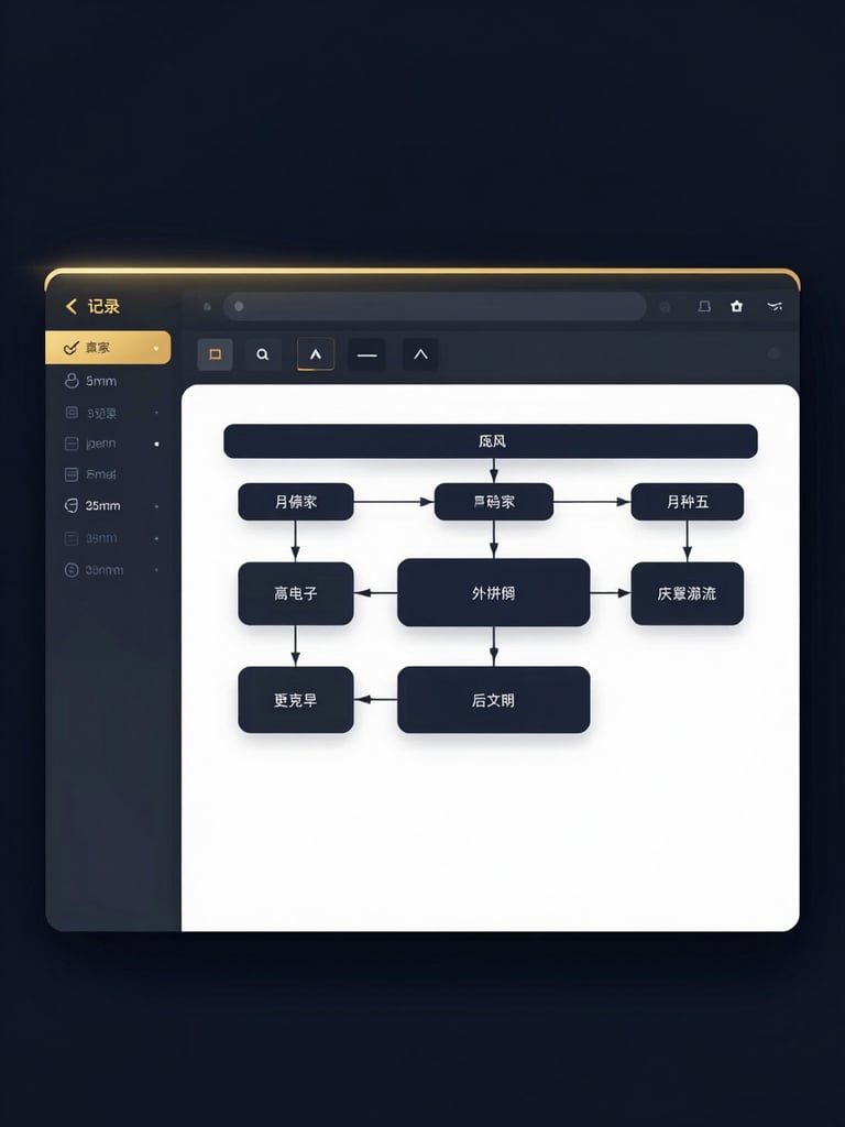 Sleek corporate photography of a high-fidelity UI dashboard displaying structured data nodes and schema connections, deep midnight navy background, warm gold accent lighting, sharp focus, editorial 35mm